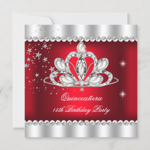 Invitation QUINCEANERA 15ème Parti Sombre Rouge Argent Tiara