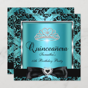 Invitation Quinceanera 15ème Parti Turquoise Damas Argent Noi