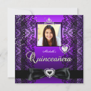 Invitation Quinceanera 15ème Parti Violet Black Lace Photo