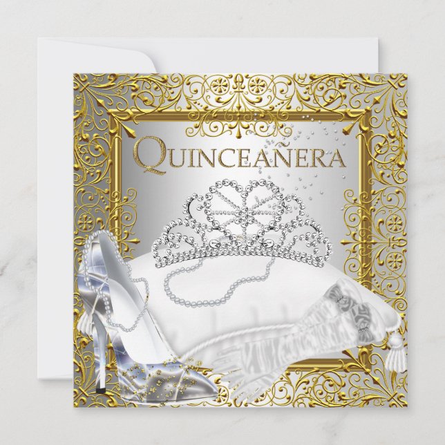Invitation Quinceanera 15ème partie Gold Parties scintillant  (Devant)