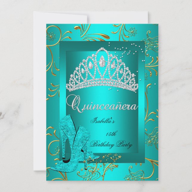 Invitation Quinceañera 15ème partie Gold Parties scintillant  (Devant)