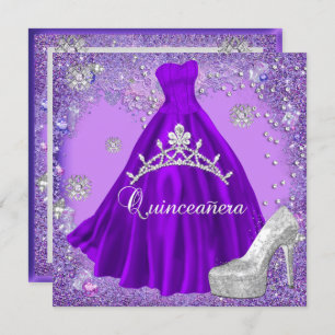Invitation Quinceanera 15ème Partie Purple Tiara Robe Chaussu