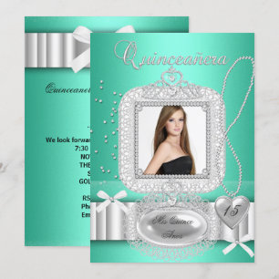 Invitation Quinceanera 15ème perle de dentelle verte photo