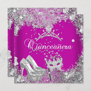 Invitation Quinceanera 15ème Pink Plum Silver Masque Tiara
