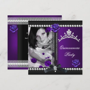 Invitation Quinceanera 15ème Rose violet Black Pearl