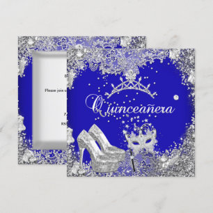 Invitation Quinceanera 15ème Tiare Masque Argent Bleu Cobalt