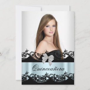 Invitation Quinceanera 15ème Tulle Noir Blanc Dentelle Photo