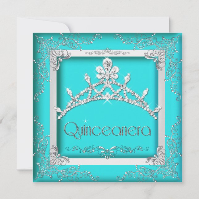 Invitation Quinceanera 15ème Turquoise Silver Tiara 15 Party (Devant)