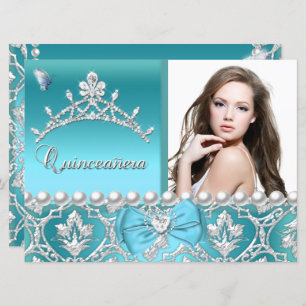 Invitation Quinceanera 15th Blue Damask Butterfly Ajouter une