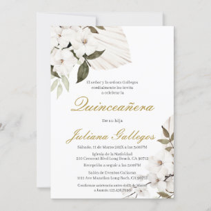 Invitation Quinceanera à fleurs de boho blanc