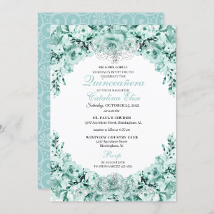 Invitation Quinceanera à la menthe verte