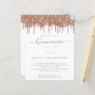 Invitation Quinceañera à paillettes roses avec gou