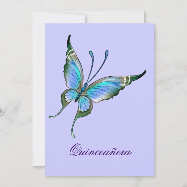 Invitation Quinceanera à papillon pourpre 15e anniversaire (Devant)