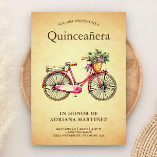 Invitation Quinceanera à vélo rose Vintage