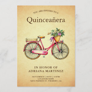 Invitation Quinceanera à vélo rose Vintage