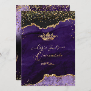 Invitation Quinceanera, Agate Violet Faux Gold Confetti