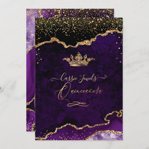 Invitation Quinceanera, Agate Violet Faux Gold Confetti Invit