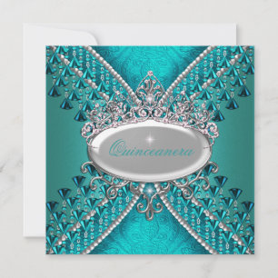 Invitation Quinceanera Annithday Party Turquoise Blue perles