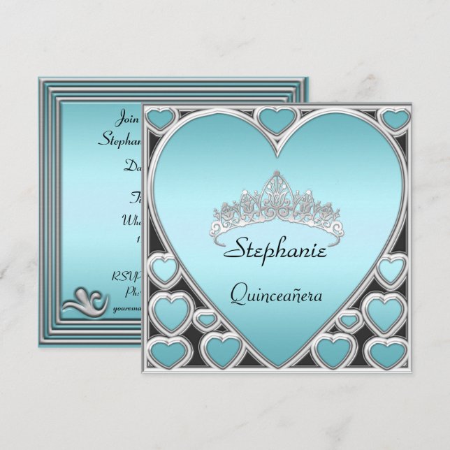 Invitation Quinceañera Anniversaire bleu (Devant / Derrière)