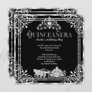 Invitation Quinceanera Anniversaire Cheval Carriage Argent No