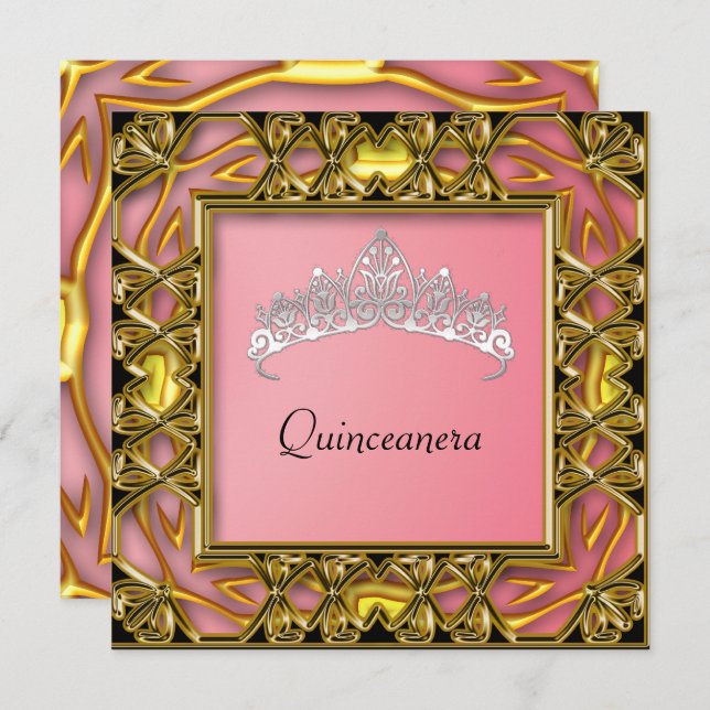 Invitation Quinceanera Anniversaire de fête Gold et saumon (Devant / Derrière)