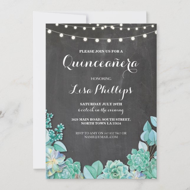 Invitation Quinceanera Anniversaire de la Marque de fête Succ (Devant)