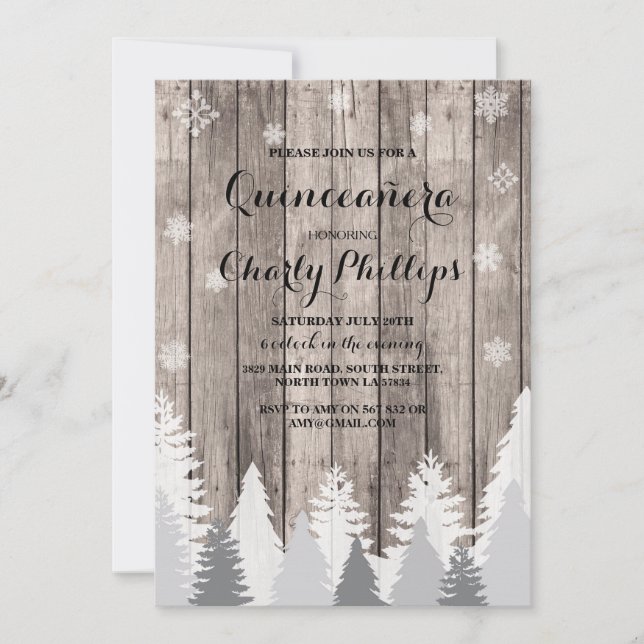 Invitation Quinceanera Anniversaire Fête d'hiver Arbres Invit (Devant)