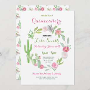 Invitation Quinceanera Anniversaire Fête Fiesta Cactus Invita