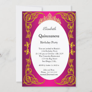 Invitation Quinceanera Anniversaire fête Or rose