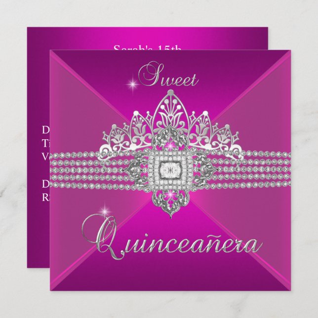Invitation Quinceanera Anniversaire fête Rose chaud (Devant / Derrière)