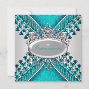 Invitation Quinceanera Anniversaire Fête Turquoise Bleu Blanc