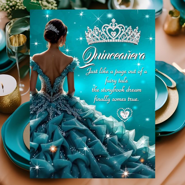 Invitation Quinceanera Anniversaire Fête Turquoise robe d'arg (Créateur téléchargé)