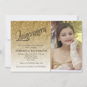 Invitation Quinceanera Anniversaire Gold Parties scintillant