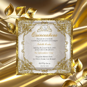 Invitation Quinceanera Anniversaire Or Beige Pearle Damask
