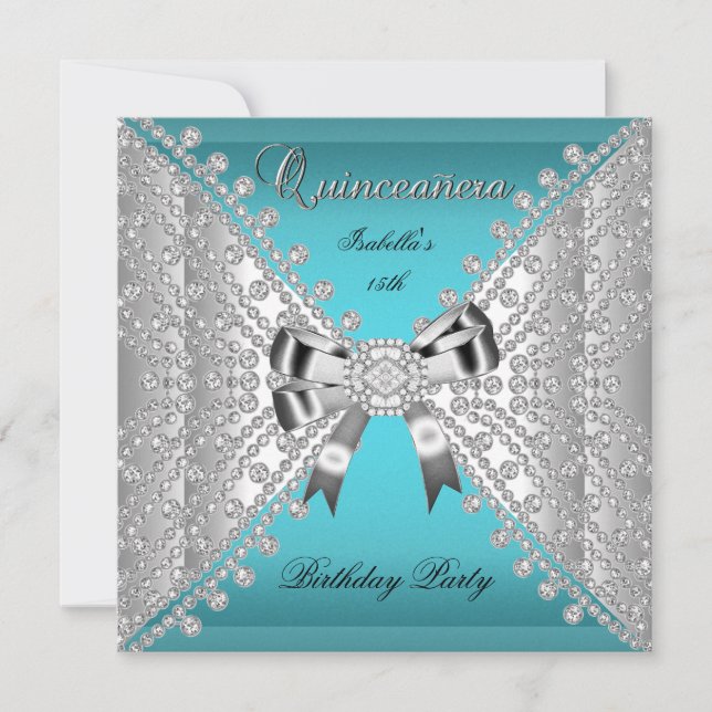 Invitation Quinceanera Anniversaire Partie Diamants Bleus Tur (Devant)