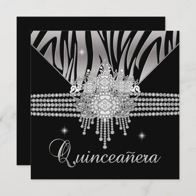 Invitation Quinceanera Anniversaire Partie Diamond Black Zebr (Devant / Derrière)