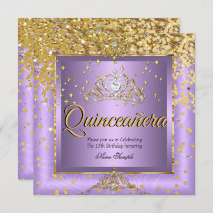 Invitation Quinceanera Anniversaire Party Gold Lavender viole