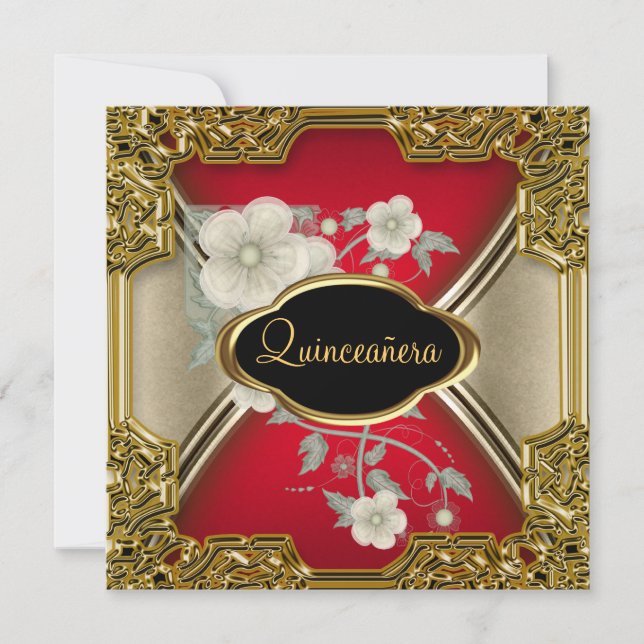 Invitation Quinceañera Anniversaire Party Gold Noir rouge (Devant)