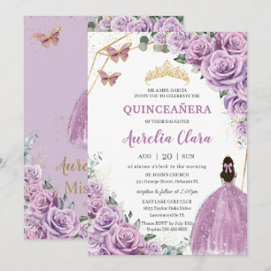Invitation Quinceañera Anniversaire Purple Lilac Floral Princ