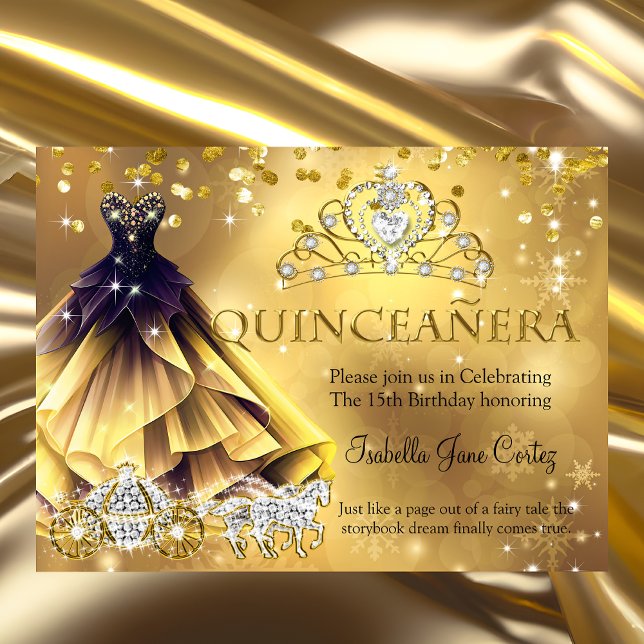 Invitation Quinceanera Anniversaire Robe d'or Tiara Carrie b (Créateur téléchargé)
