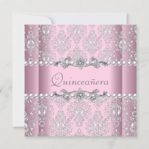 Invitation Quinceañera Anniversaire rose argent blanc Pearl d