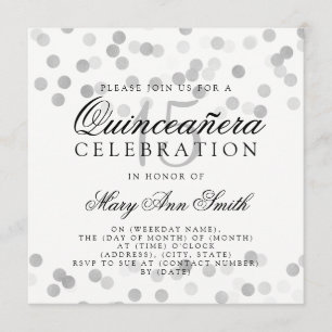 Invitation Quinceanera Anniversaire Silver Foil Parties scint