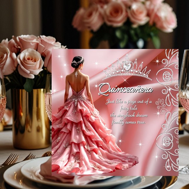 Invitation Quinceanera Anniversaire Soirée rose Tiara (Créateur téléchargé)