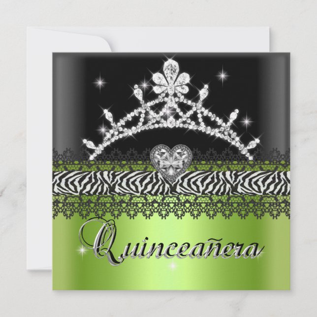 Invitation Quinceanera Anniversaire Zebra Lime Vert Noir Blan (Devant)