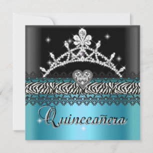 Invitation Quinceanera Anniversaire Zèbre Bleu Sarcelle Noir 