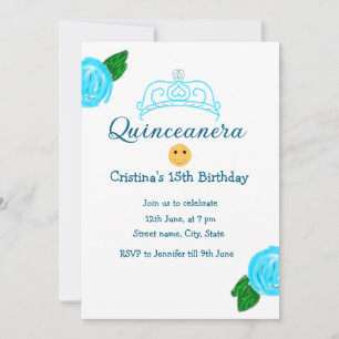 Invitation Quinceanera anos 15e anniversaire bleu rose couron