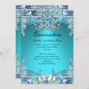 Invitation Quinceanera Aqua 15ème anniversaire de fête Turquo