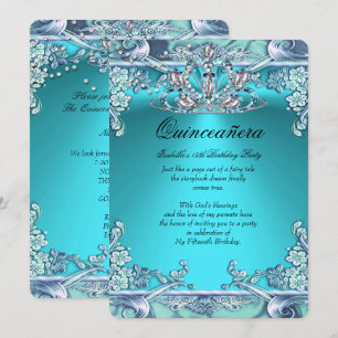 Invitation Quinceanera Aqua 15ème anniversaire de fête Turquo