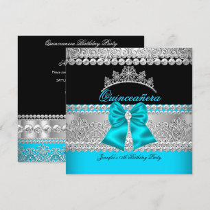 Invitation Quinceanera Aqua Blue Diamond Dentelle Anniversair
