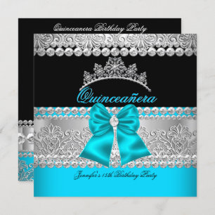Invitation Quinceanera Aqua Blue Diamond Dentelle Anniversair